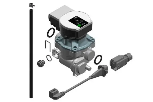 Bosch Pumpe mit digitalem Display und verschiedenen Anschlüssen sowie Dichtungen, geeignet für Flüssigkeitsanwendungen in technischen Systemen.